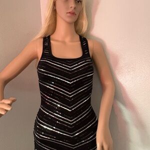bebe Black and Silver Sequin Mini Dress